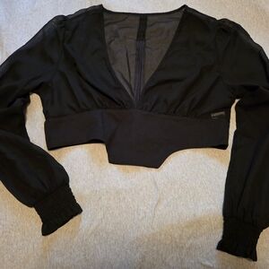 Elegant Black Women's Sheer Crop Top